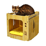 Elevon Cama De Madera Para Mascotas, Casa Para Gatos, Cama P