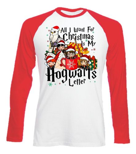 Camibuso Raglan Navidad Harry Potter Serie White Camiseta 