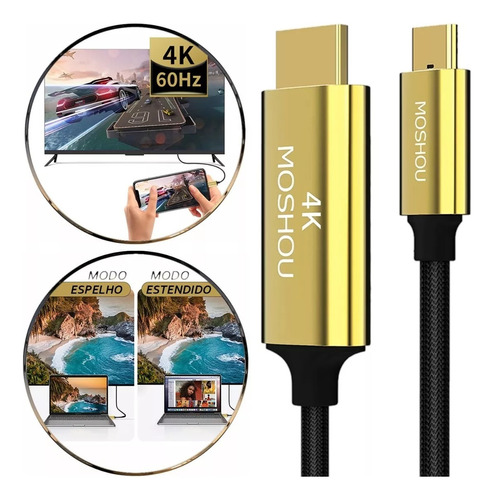 Cabo Usb Tipo-c Para Hdmi 4k  Moshou 60hz Fhd 144hz Hdr 1,5m