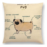 Cojin Anatomia Animales Pug Ajolote Tela Lino Crudo Relleno