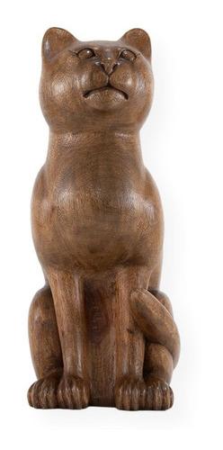 Escultura Em Madeira Encerada: Gato (cb56)