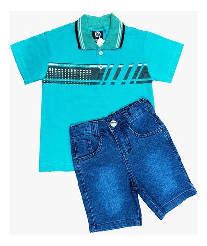 Kit Shorts Jeans 4 Ao 8 +camisa Polo Infantil Menino 2 Peças