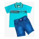 Kit Shorts Jeans 4 Ao 8 +camisa Polo Infantil Menino 2 Peças