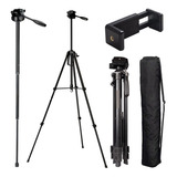 Tripode Monopie Aluminio Profesional Para Camara Reflex Foto Video 1.68m 5kg Con Bolso Soporte Adaptador Celular