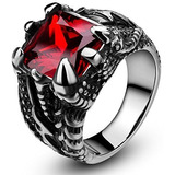 Anillo Acero Inoxidable Hombre Garra Dragón, Rojo Talla 7-13