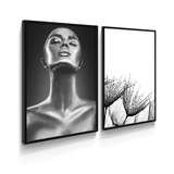 Quadro Decorativo Mulher Prata Dente Leão Moderno Sala Quart