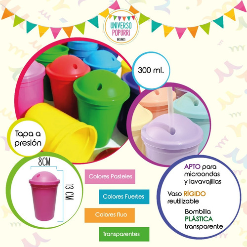 Vasos Plásticos Souvenirs Pasteles (25 Unid)