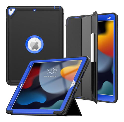 Funda iPad Timecity 10.2 9/8/7 Gen C/portalápiz/negro+blue