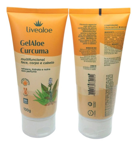 Gel Para Pele E Cabelos Gelaloe Curcuma Vegano Livealoe