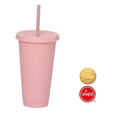 10 Vasos Reusables Con Popote Para Cafe Frio 24 Oz Color Rosa Pastel
