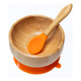Tazón Y Cuchara Para Bebé De Bambú Ecowood Base Silicona Color Naranja Bowl Bambú