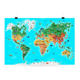 Mapa Ilustrado Mundial Gigante 150x100 Para Pared