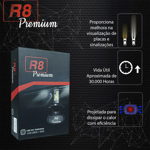 Kit Lampada Ultra Led R8 Premium H1 H3 H7 H8 H11 H27 Hb3 Hb4