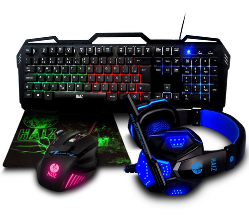 Kit Gamer Hz10 Teclado Led Rgb Mouse 7 Botões E Headset Led 