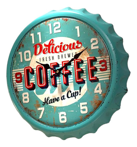 Reloj Metal Coffee Corcholata Retro Vintage 32cm