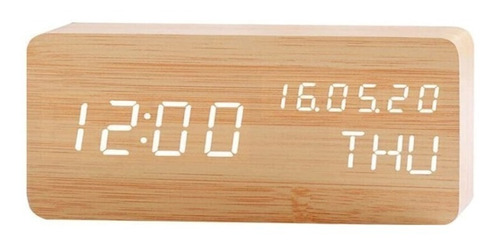 Reloj Despertador De Madera Con Pantalla Digital - Ps Color Marrón
