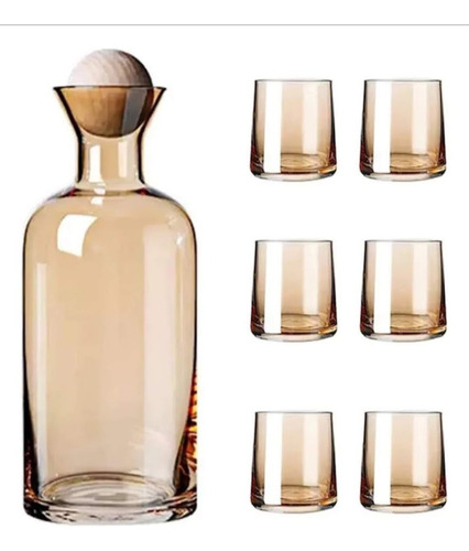 Set Whisky 7 Piezas 6 Vasos De Vidrio Liso 1 Decantador 