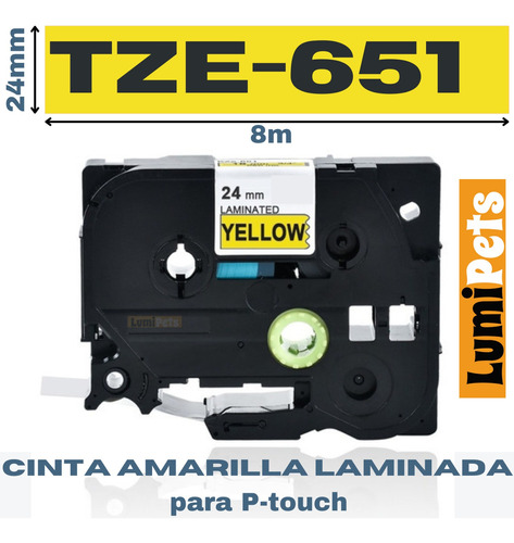 Cinta Tze-651 Para Rotuladora Brother Modelo Pt, 24mm X 8m