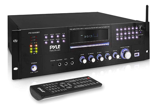 Pyle 4 Channel Pre Amplifier Receiver - 1000 Watt Rack Mo...