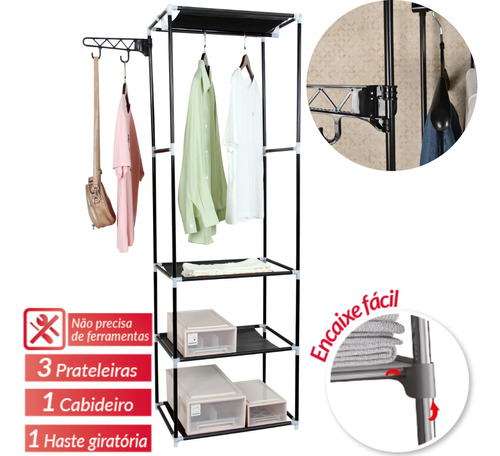 Cabideiro Arara Closet Pendurador De Roupa Sapateira De Chao