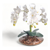 Arranjo 4 Orquideas Artificiais Silicone + Vaso De Vidro