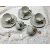 Lote De Cerámica 4 Tazas Cafe + 3 Platitos Vintage Borde Oro