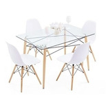 Juego De Comedor Mesa Vidrio 120x80 + 4 Sillas Eames Dsw