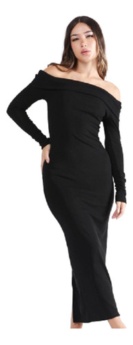 Vestido Mujer Largo Elastizado Cuello Bote