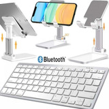 Teclado Bluetooth Sem Fio + Suporte Tablet Celular Tab Texto
