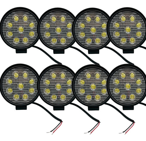 Kit 8 Faros 9 Led Leds Reflector Redondo Camion 12v 24v 27w