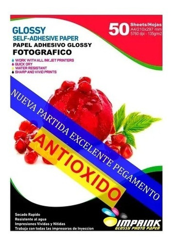 Papel Adhesivo Glossy A4 / 135g 250 Hojas Antioxido Imprink