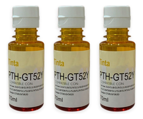 3 Tintas Compatible Hp Gt52 Amarillo 115 410 415 Gt52y