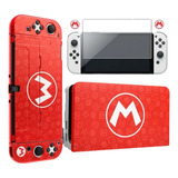Funda Nintendo Switch Oled Mario +mica +2grips +carcasa Dock