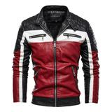 Chaqueta Biker De Cuero De Color Bloqueado Para Hombre