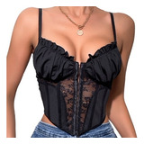 Corset Top Bustier Encaje Patchwork Sheer Sexy Crop Tops