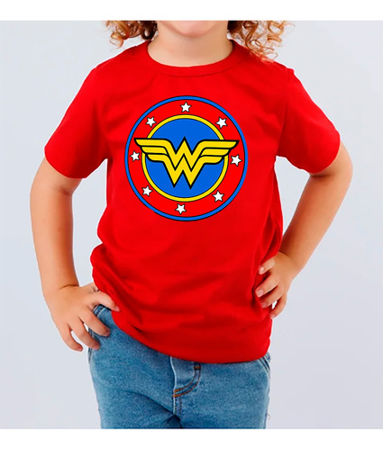 Camiseta Infantil Mulher Maravilha Vermelha 100% Algodão