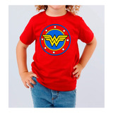 Camiseta Infantil Mulher Maravilha Vermelha 100% Algodão