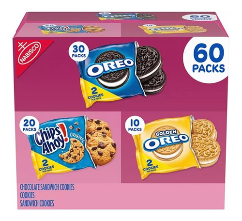 Caja Galletas Nabisco Oreo Chips Ahoy 60 Paquetes Importado