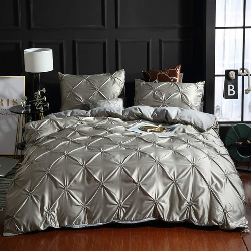 Ropa De Cama Premium Reversible Gris Plata Seda Tirando...