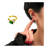 Aretes Ear Cuff Mujer Ajustable Sin Perforación Esmeralda