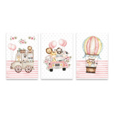 Kit 3 Quadro Infantil Safari Menina Decorativo Bebê 045