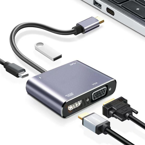 Adaptador Multipuerto Usb C Hub 4en1 Hdmi,vga,usb3.0,c Pd 4k