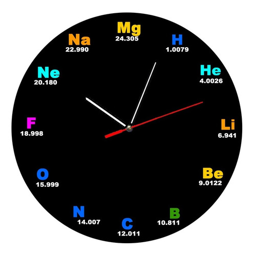 Reloj De Pared En Madera, Imagen Digital Símbolos Químicos 