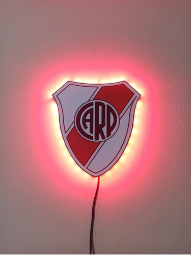 Cuadro Escudo Pared River Plate Con Luces Led Rojo 15x16 Cm.