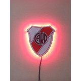 Cuadro Escudo Pared River Plate Con Luces Led Rojo 15x16 Cm.