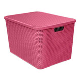 Caixa Plástica Organizadora Rattan Com Tampa 40 Litros Rosa