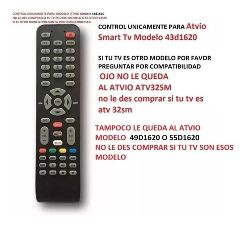 Control Atvio Smart Tv Modelo 43d1620 Tcl-1 Nuevo