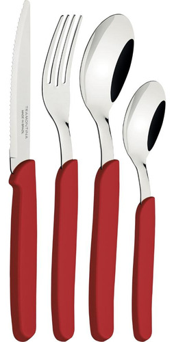 Cubiertos Tramontina Juego 24 Pzas Cocina Carmel Set Color Rojo