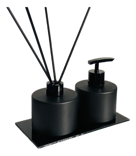 Kit Lavabo Decoração Para Sala Preto Fosco Com Bandeja Luxo