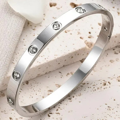Pulsera Estilo Cartier Love Con Zirconias Acero Inoxidable Plateado 6 Cm | MercadoLibre